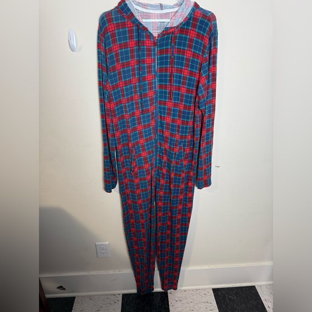 MEUNDIES Unisex M/L Plaid Checked Hooded Zip Pajama